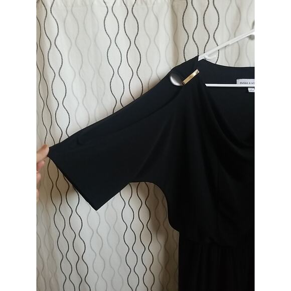Emma & Michele Women Elegant Cold Sleeve Wide Straight Leg Jumpsuit Black Size L - Picture 14 of 16